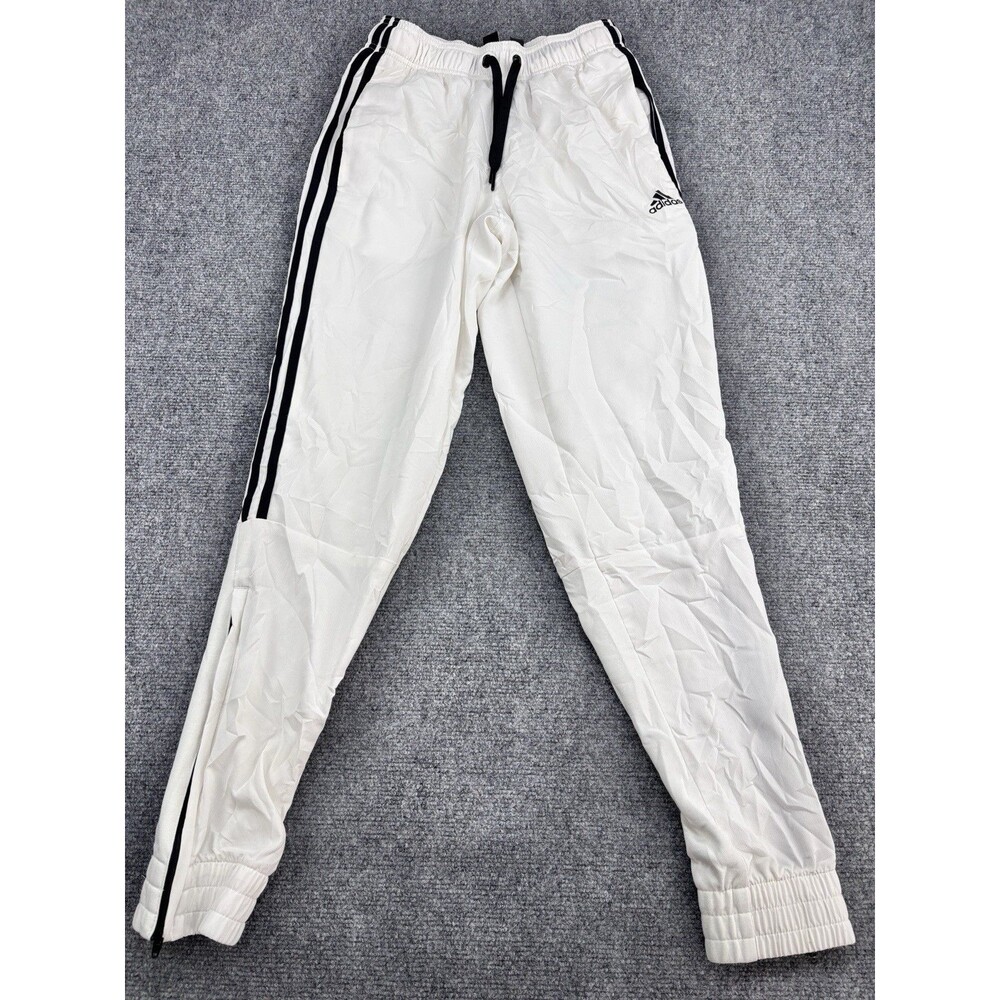 adidas Men's S White Black 3-Stripes Warm Up Tapered Track Pants